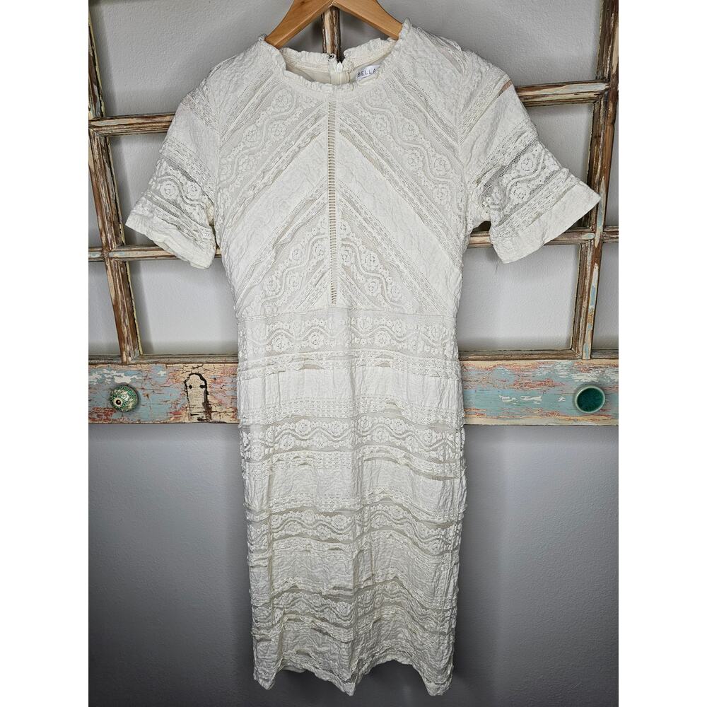 Bella Ella Ladies Cream Lace Knee Length Dress Size Medium - Picture 8 of 13